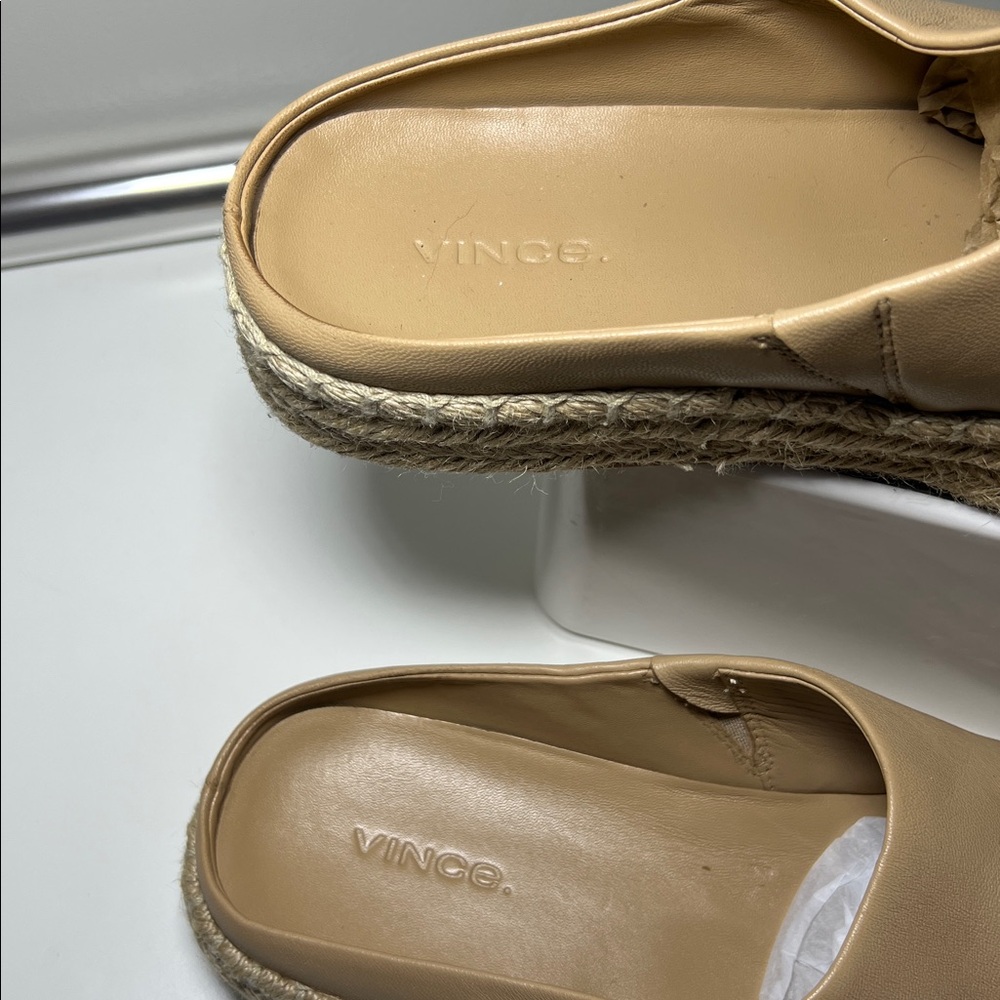 Vince Ulla Leather Slip-On Espadrille Mules Beige Women’s Size 8 - Picture 3 of 11
